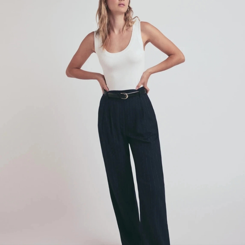 New W/Tag Favorite Daughter Designer Navy Pinstripe Favorite Pants US 14 RT $228 - Picture 4 of 11